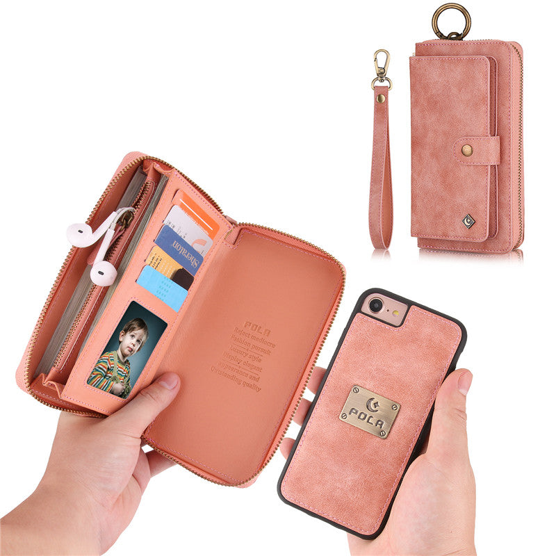 iPhone 6 Plus/ 7 Plus / 8 Plus Slim Detachable Wallet Case Multifunctional fashion zipper bag iPhone phone case