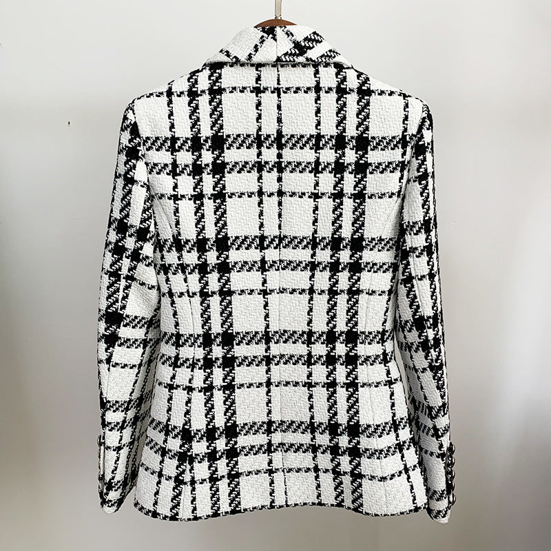 Check wool double-breasted blazer for women
