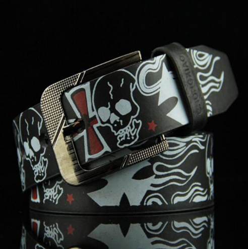 Funky Skull Print Leather Belt