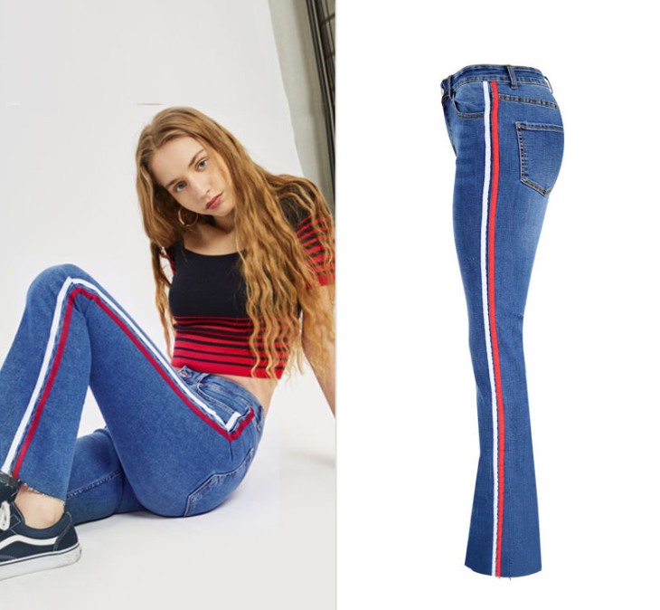 European and American women's high waist stretch denim flare pants denim wide leg pants