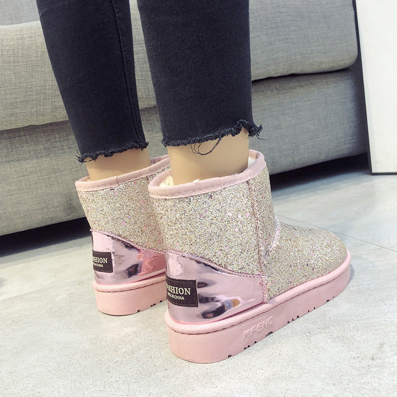 Sequined Flat Snow Boots For Women