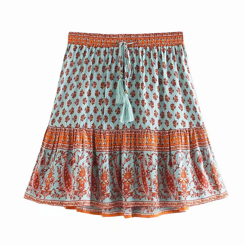 Printed elastic waist skirt for women