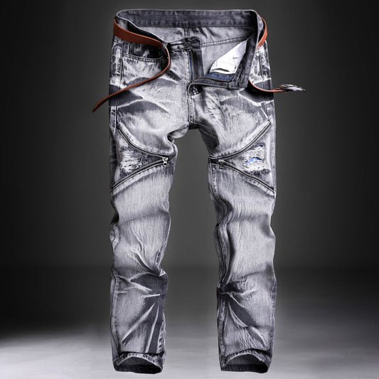 Zhahua washing zipper hole pants