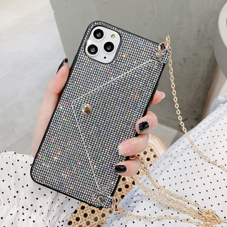 Flash Diamond Stylish Envelop Purse Shape Phone Case For iphone With Messenger Rope