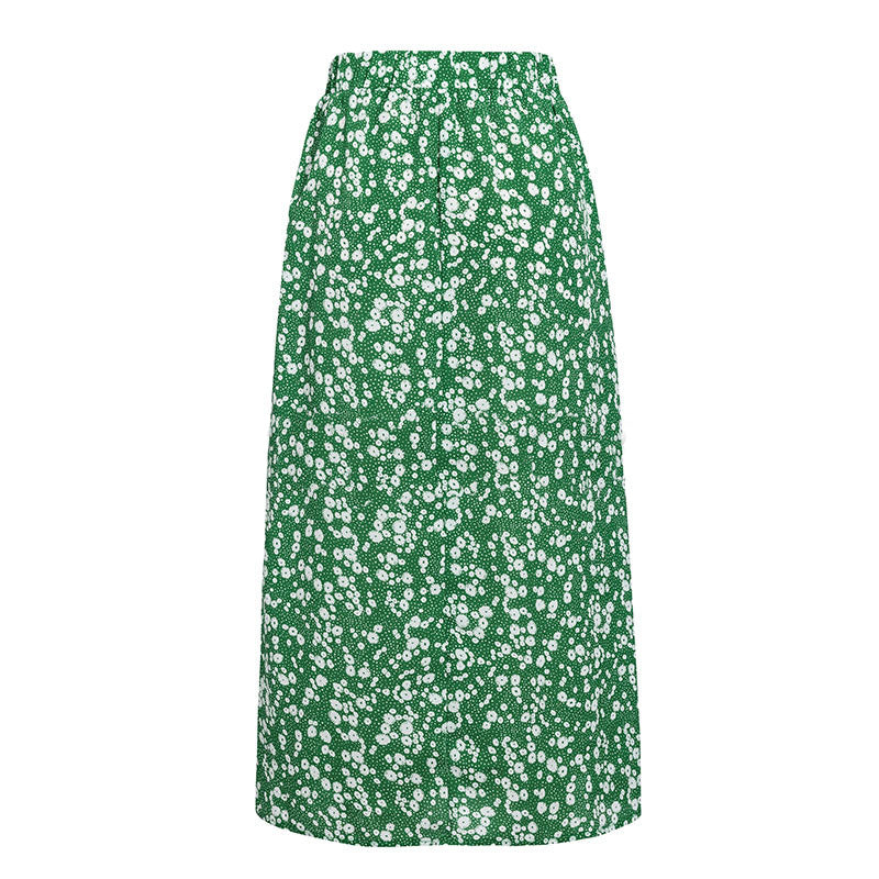 Holiday idyllic printed button mid-length skirt slim for women