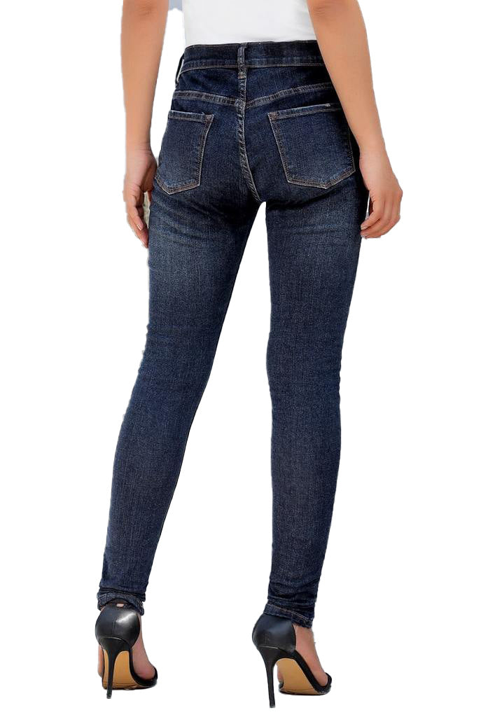 Low cut jeans with high waist and button for women