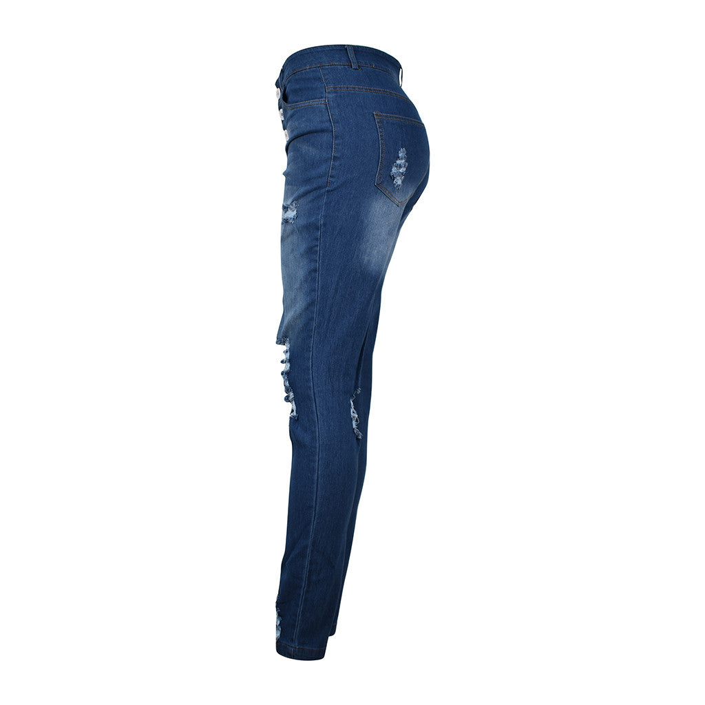 Pin buckle slim fit jeans for women