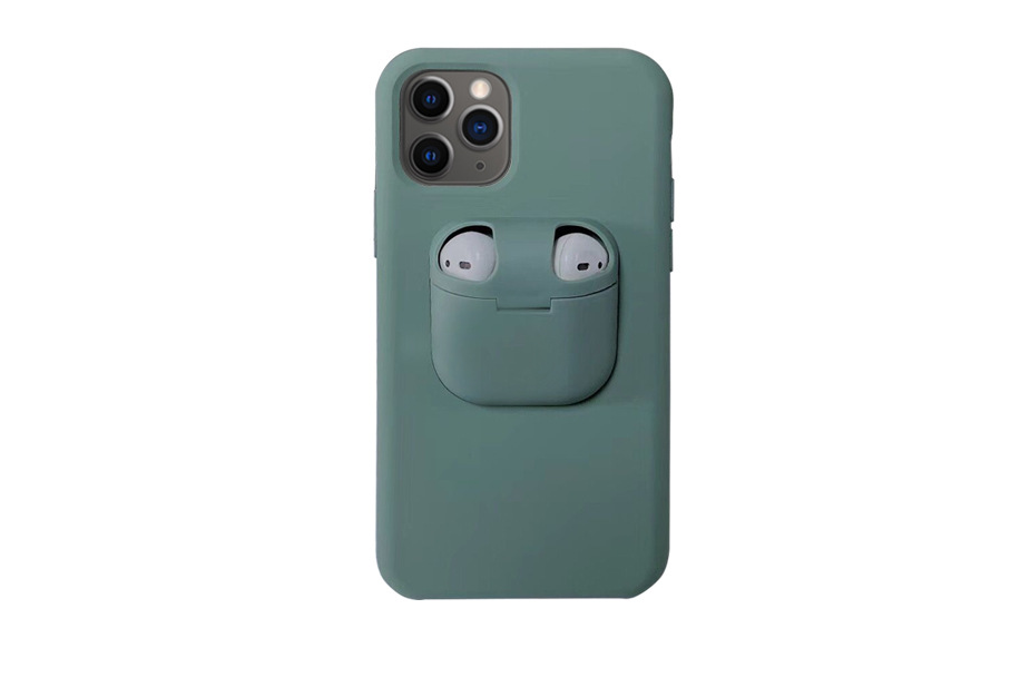 Compatible with Apple, 2 In1 Silicone Phone Case + AirPods Cover for iPhone 11 Pro Max Xs Max Xr X