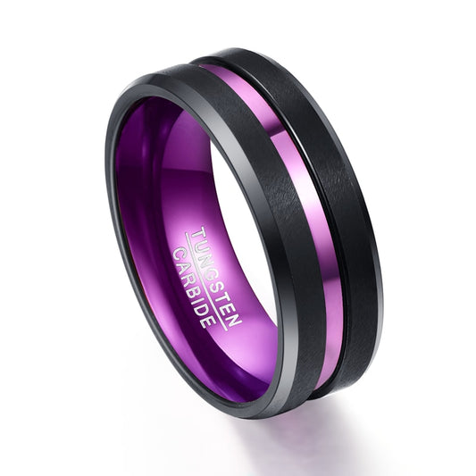 Women's purple inner ring frosted groove men's ring tungsten carbide