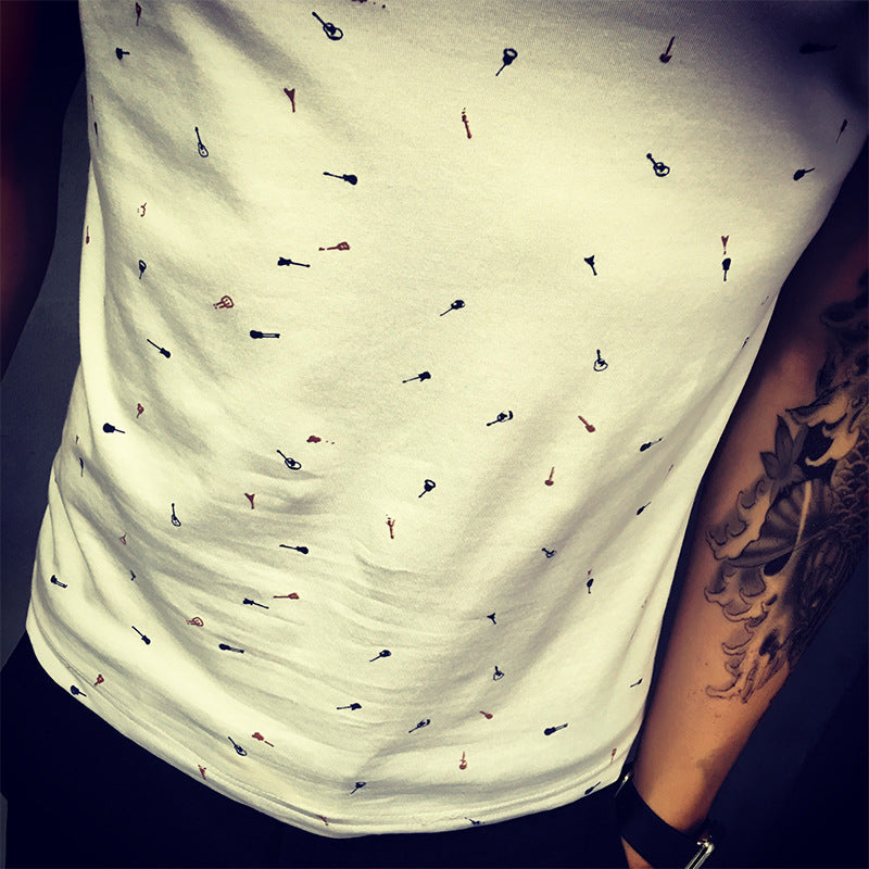 Guitar Print Stand Collar T-shirt