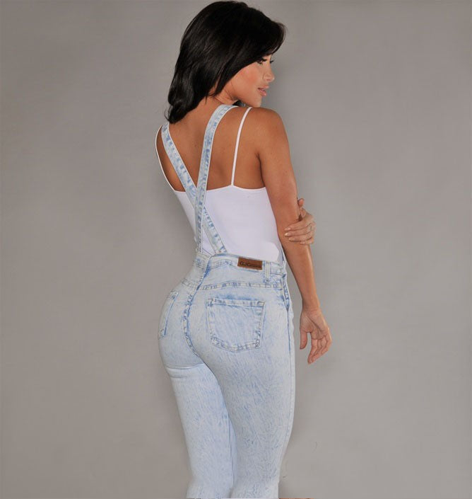 Women's ripped denim overalls