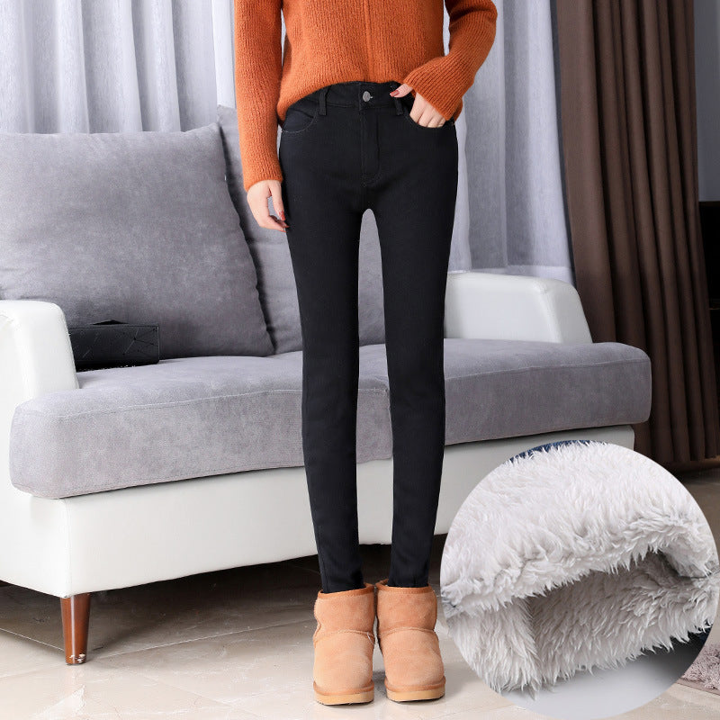 Thick lamb cashmere fashion stretch jeans