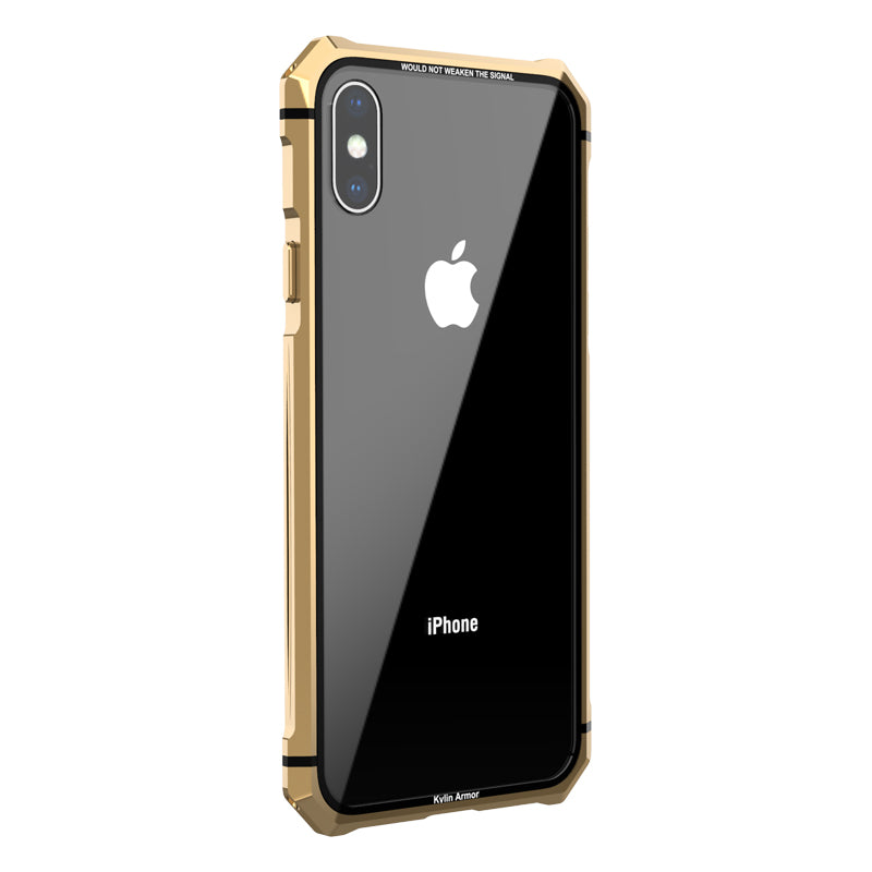 Transparent tempered glass phone case with super strong shock proof metal phone case for iphone and android mobiles