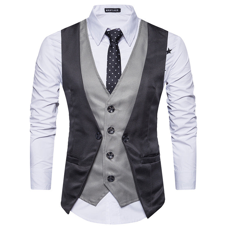 Men's new European code personality stitching suit vest men's cross-border fashion fake two men's vest