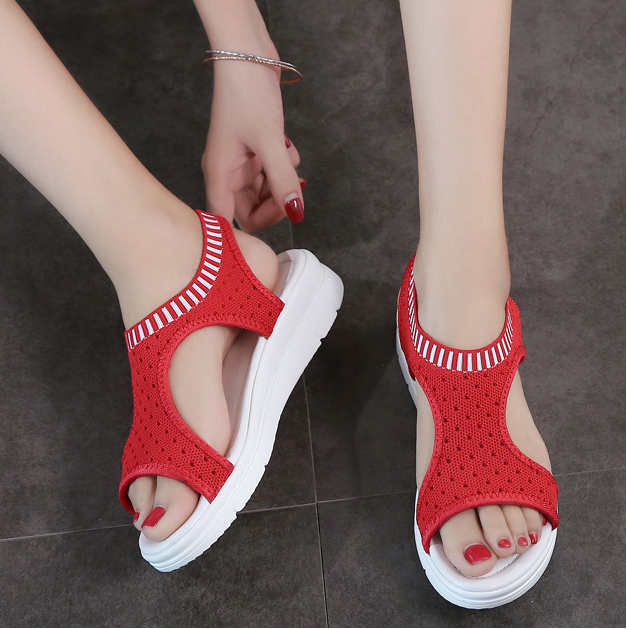 Women's thick-bottomed fishnet mesh sandals