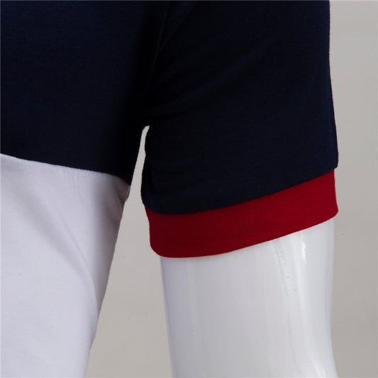 Colorblock stand collar short sleeve T-shirt