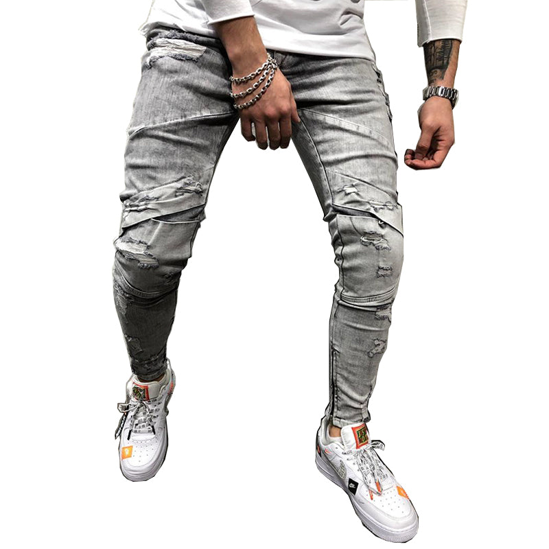 Frayed denim gray trousers for men's