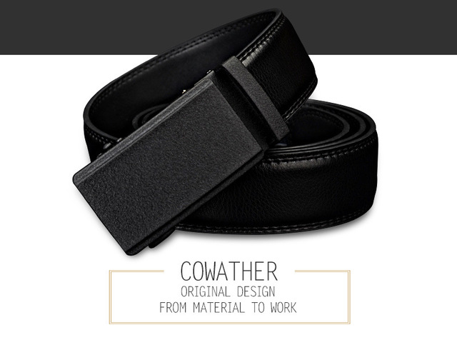 Men's leather belt with automatic buckle