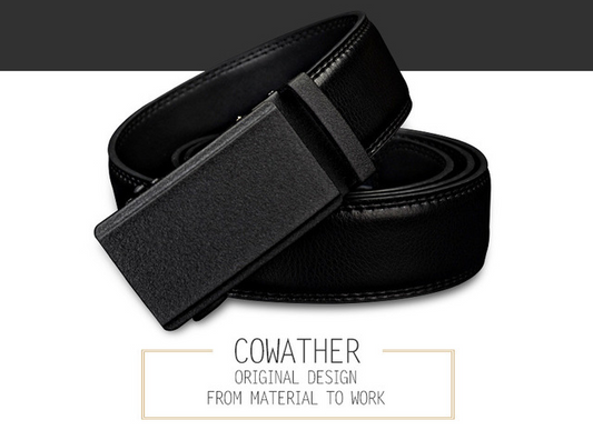 Men's leather belt with automatic buckle