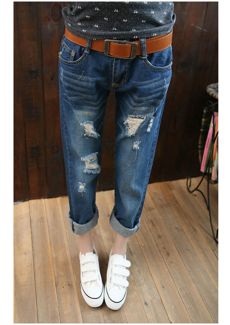 Summer new version of Korean women's large size loose BF broken jeans, women's Haren nine points pants