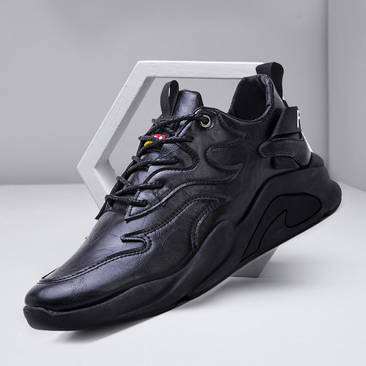 Men's Casual Shoes With Round Head Leather And Thick Sole