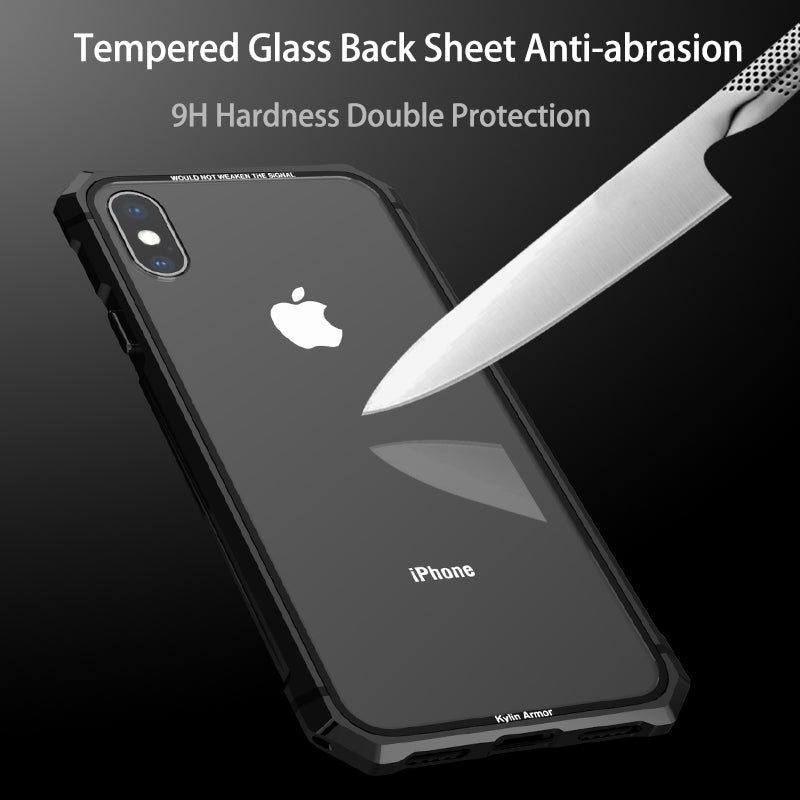 Transparent tempered glass phone case with super strong shock proof metal phone case for iphone and android mobiles
