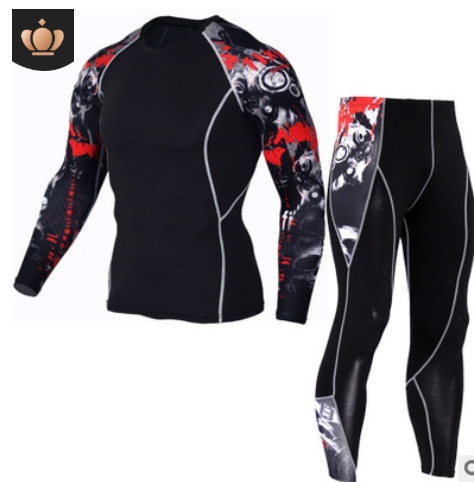 Men's Sports Suit Tights Long Sleeve Sports Men's Fitness T-shirt Quick-drying Super Elastic PRO Set