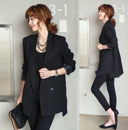 2022 Solid Long Style Black Women Jacket and Blazer Female Notched Collar Asymmetrical Chic Ladies Blazers feminino