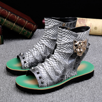 Summer men's casual sandals fashion high to help leather men's  Roman boots first layer leather hair stylist sandals