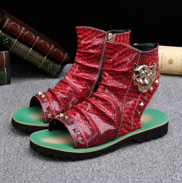 Summer men's casual sandals fashion high to help leather men's  Roman boots first layer leather hair stylist sandals