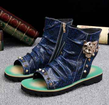 Summer men's casual sandals fashion high to help leather men's  Roman boots first layer leather hair stylist sandals