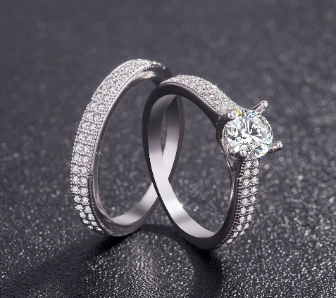 Topaz zircon wax inlaid platinum ring couple couple ring wedding engagement ring