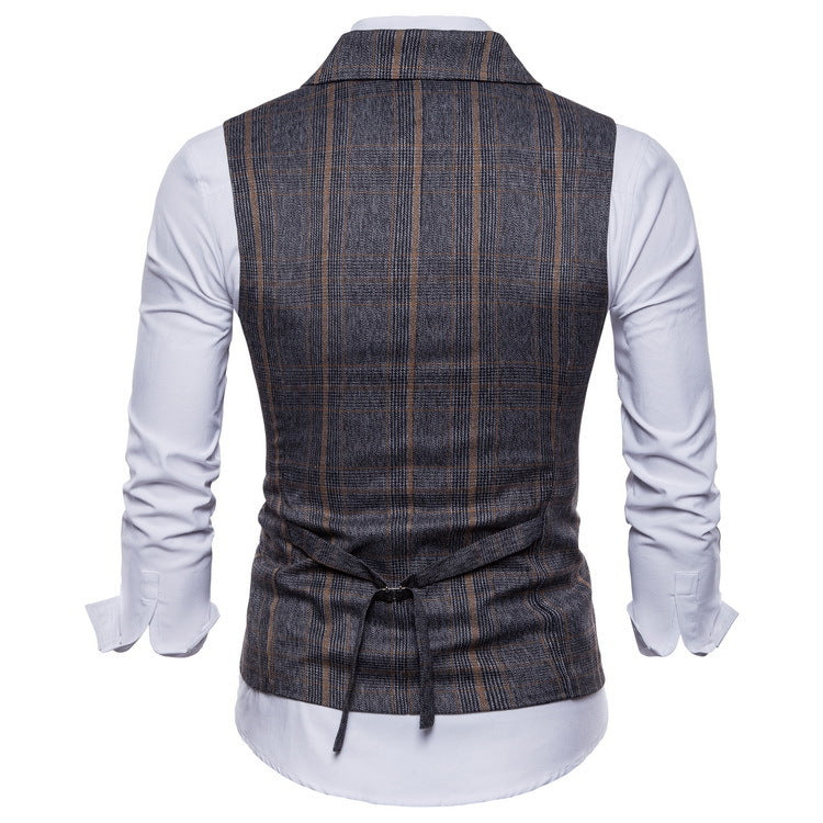 Double-breasted retro checked vest