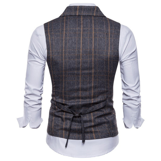 Double-breasted retro checked vest