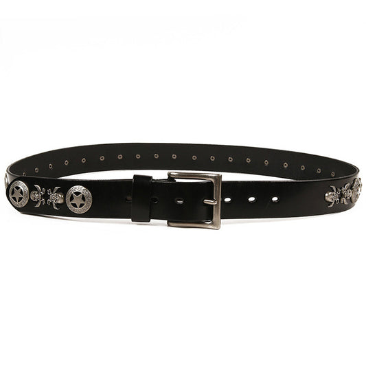 Unisex Men's And Women's Leather Belt With Rivets