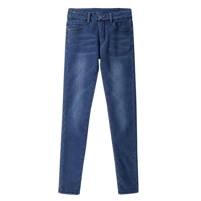 Thick lamb cashmere fashion stretch jeans