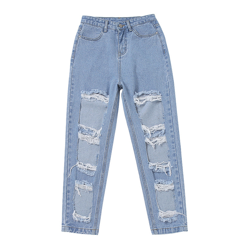 Ripped raw high-rise jeans for women