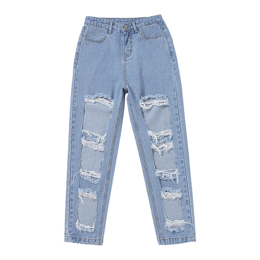 Ripped raw high-rise jeans for women