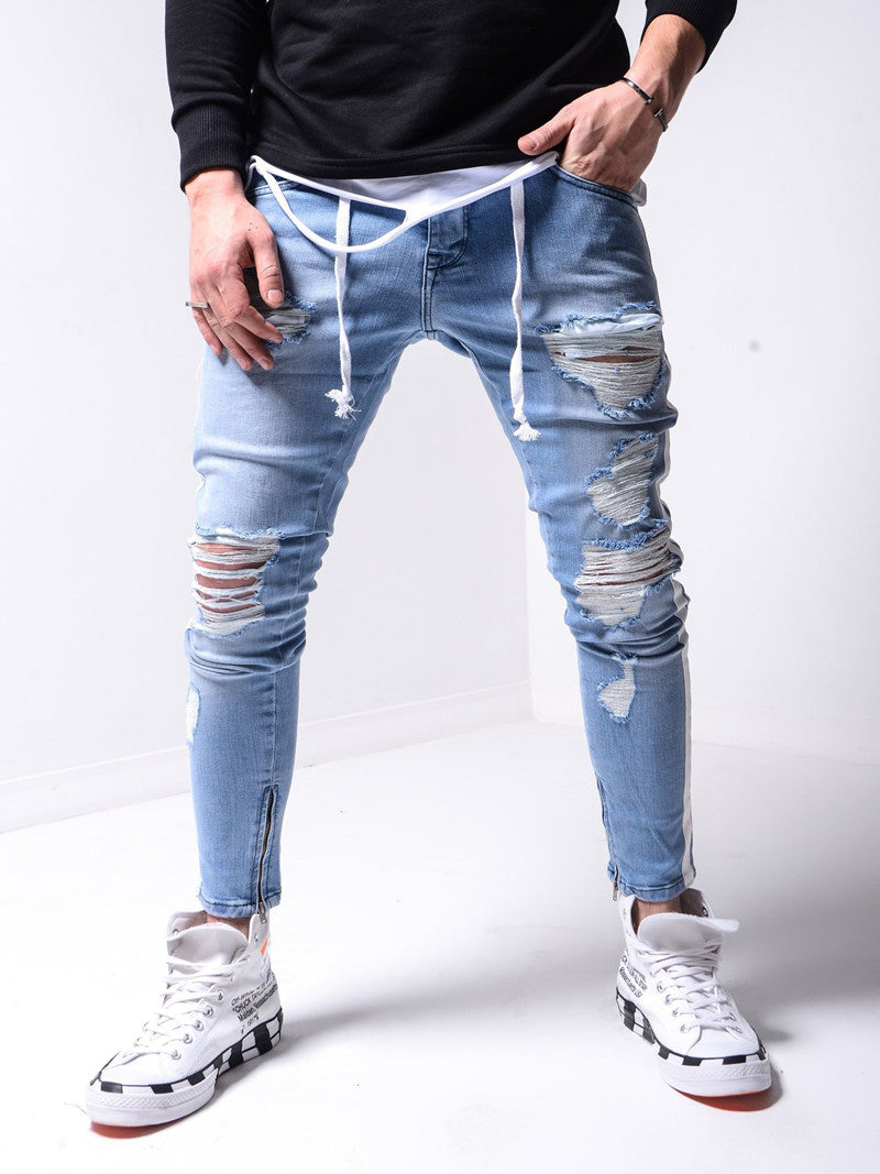 Slim Fit Ripped Feet Pants New Men's Jeans