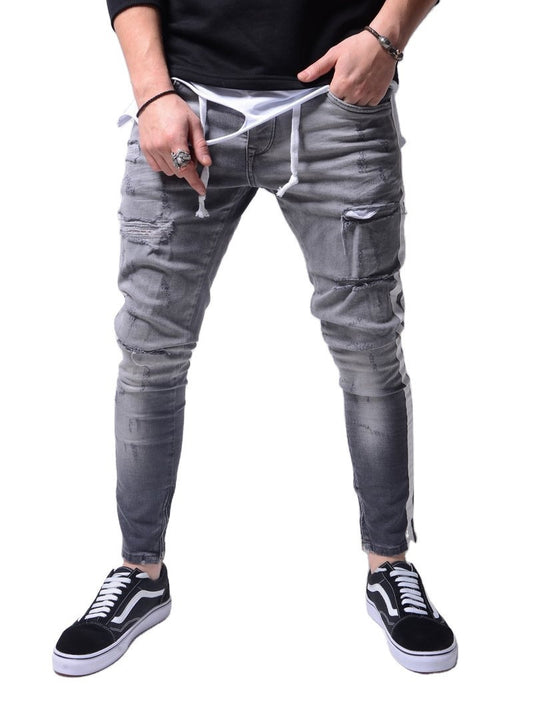 Slim Fit Ripped Feet Pants New Men's Jeans