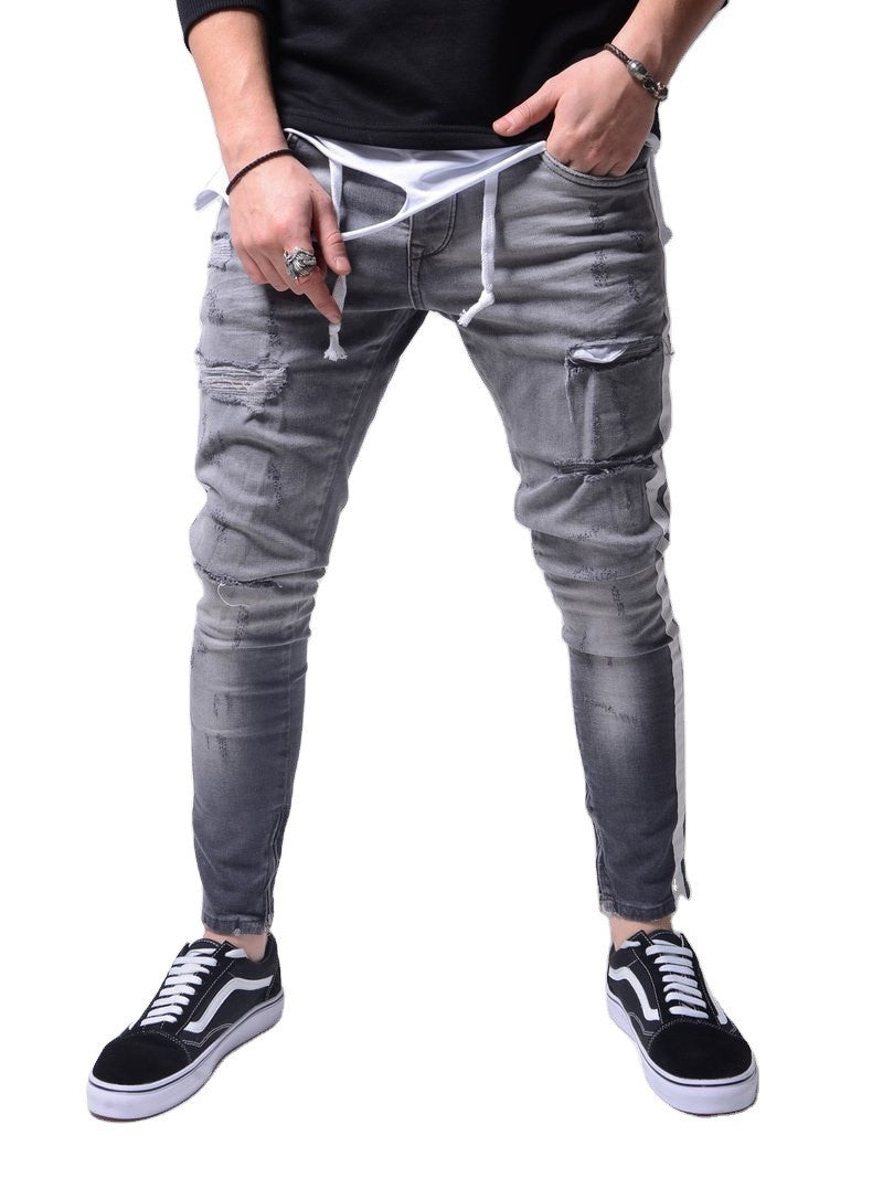 Slim Fit Ripped Feet Pants New Men's Jeans