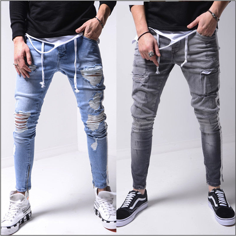 Slim Fit Ripped Feet Pants New Men's Jeans