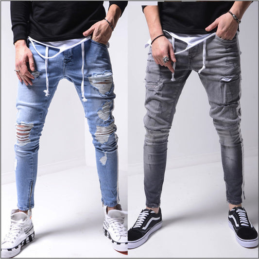 Slim Fit Ripped Feet Pants New Men's Jeans
