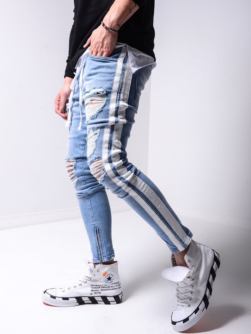 Slim Fit Ripped Feet Pants New Men's Jeans