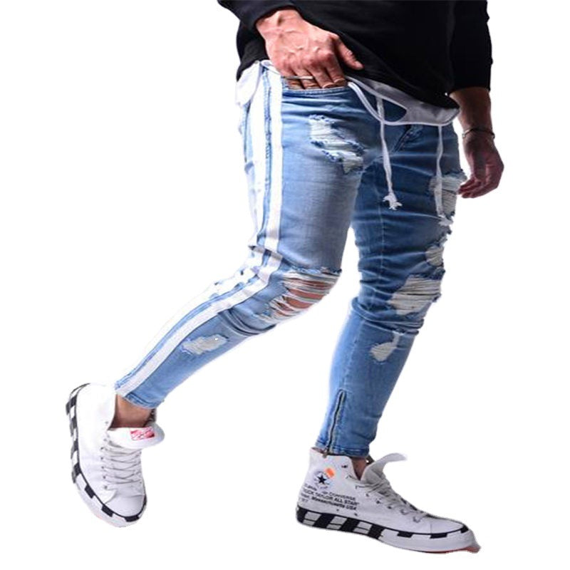 Slim Fit Ripped Feet Pants New Men's Jeans
