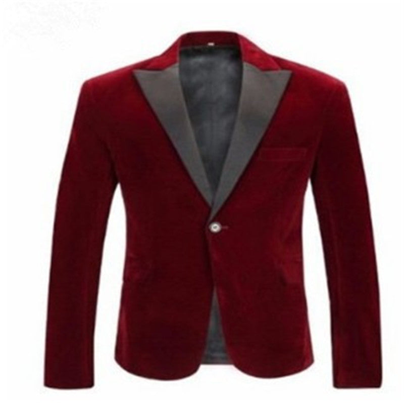 Velvet Burgundy Fashion Casual Suit Jacket for men