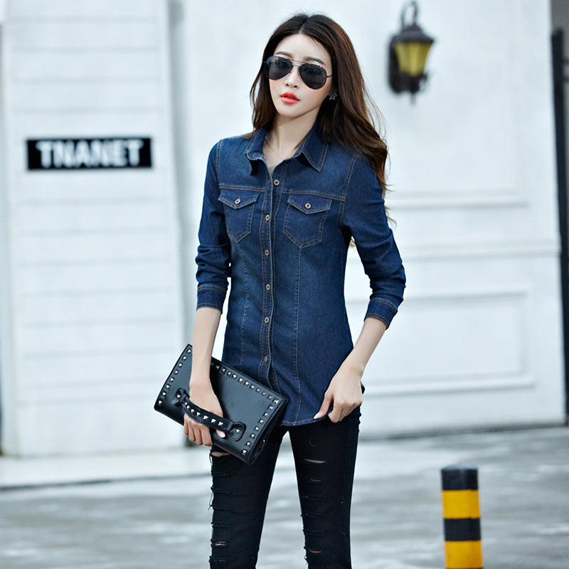 All-Match Casual Slim-Fit Solid Denim Shirt