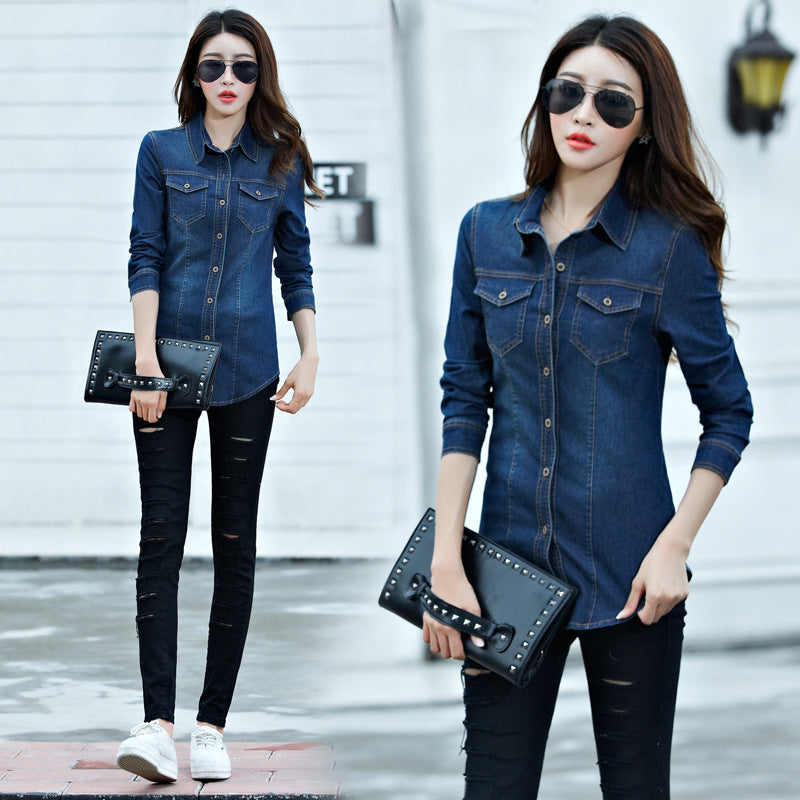 All-Match Casual Slim-Fit Solid Denim Shirt