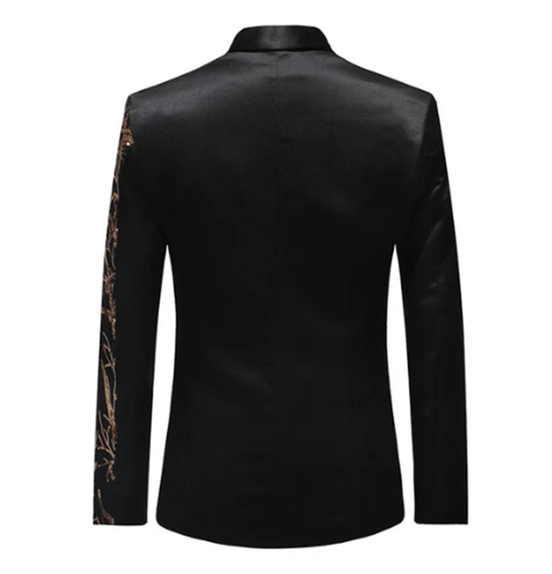 Colorblock Sequined Long-sleeved Emcee Casual Suit For Men