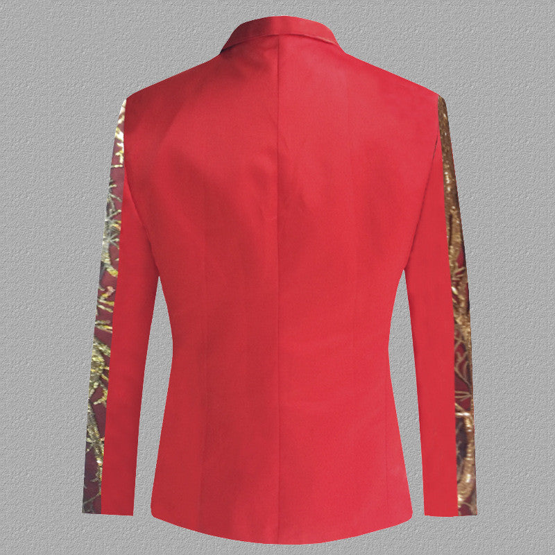 Colorblock Sequined Long-sleeved Emcee Casual Suit For Men